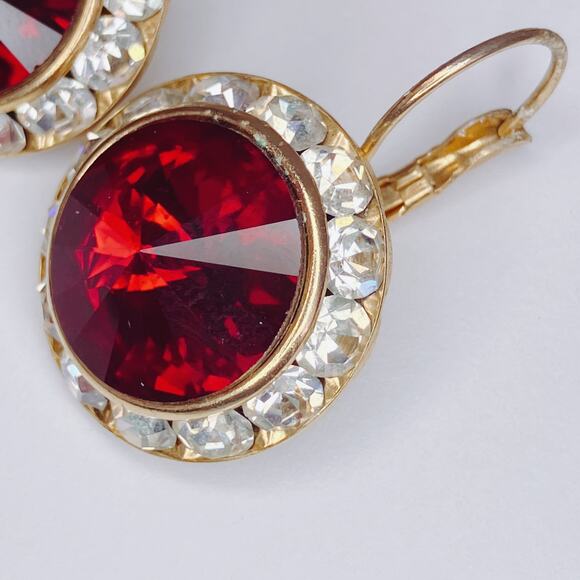 Vintage Lot of 3 Earrings Pairs Rivoli Rhinestone Leverback Mid Century Sparkly - Picture 5 of 16